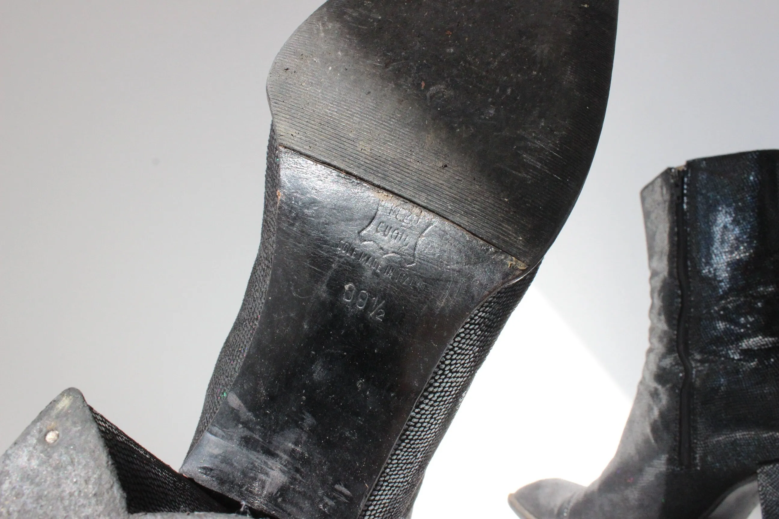 90s Michel Perry Holographic Leather Boots w/ Block Heel ~ Euro 39