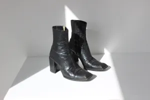 90s Michel Perry Holographic Leather Boots w/ Block Heel ~ Euro 39
