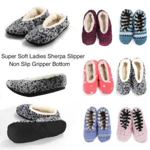 Carnival Ladies Super Soft Non Slip Gripper Sole Sherpa Slippers
