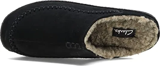 Clarks Stylish Baseball Stiching Black Plush Sherpa Lined Round Toe Suede Clogs