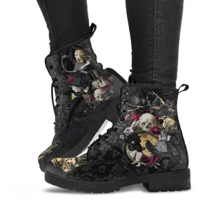 Combat Boots - Alice in Wonderland Gifts #101 Goth Series | Custom Shoes, Women's Black Hipster Boots, Vegan Leather Boots, 90s Women's Boots