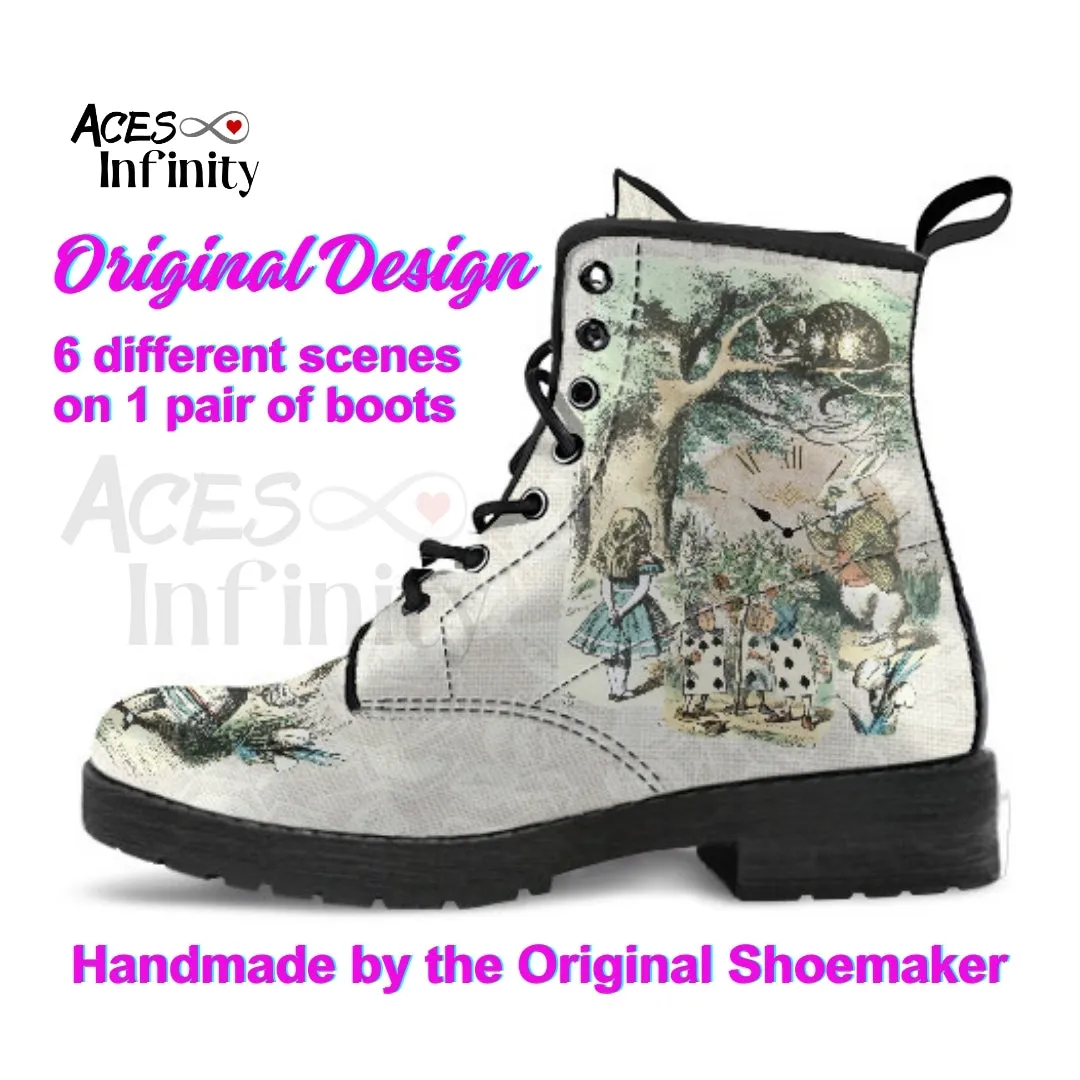 Combat Boots - Alice in Wonderland Gifts #101 Vintage Series (NEW) | Birthday Gifts, Gift Idea, Women's Boots, Handmade Lace Up Boots, Custom Boots