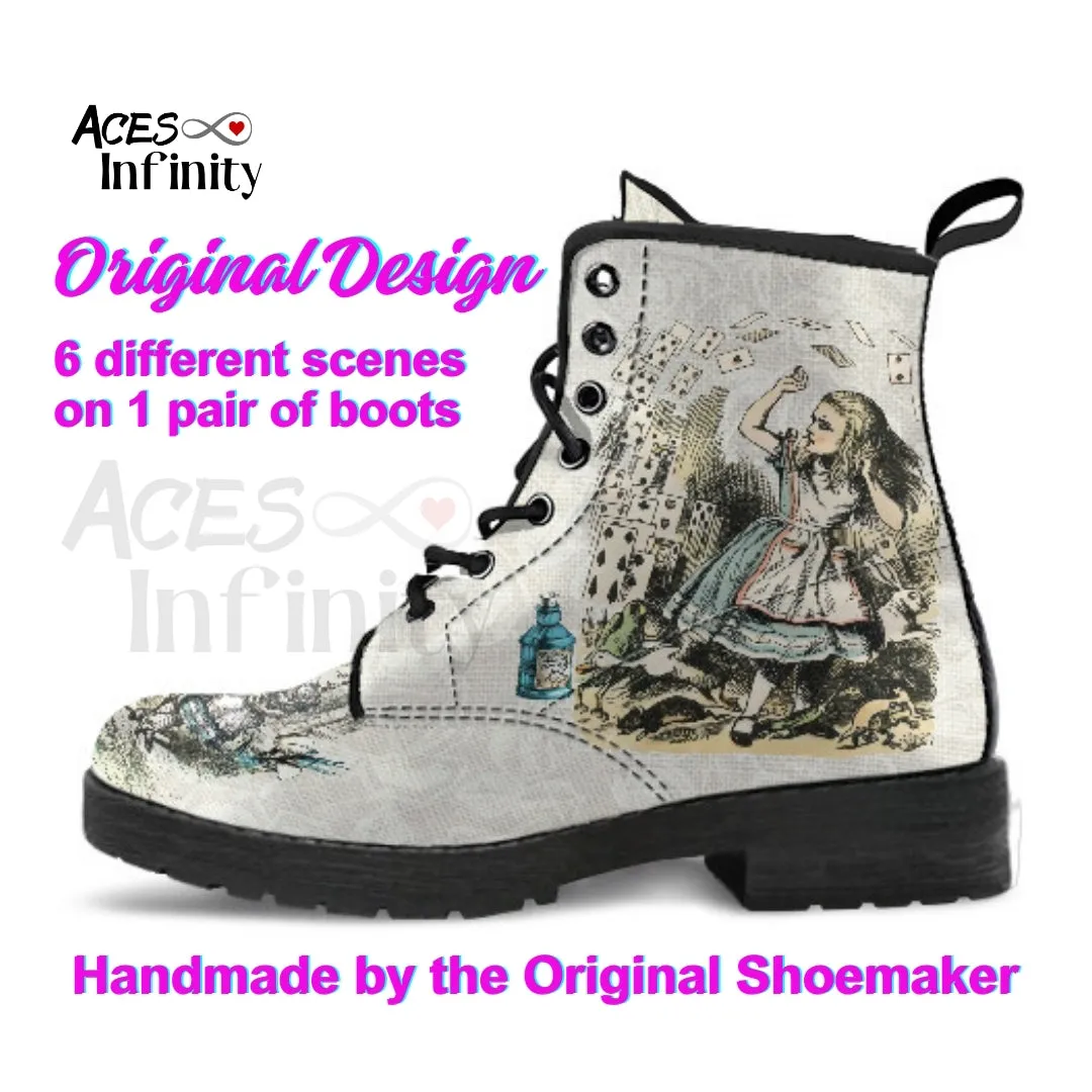 Combat Boots - Alice in Wonderland Gifts #101 Vintage Series (NEW) | Birthday Gifts, Gift Idea, Women's Boots, Handmade Lace Up Boots, Custom Boots
