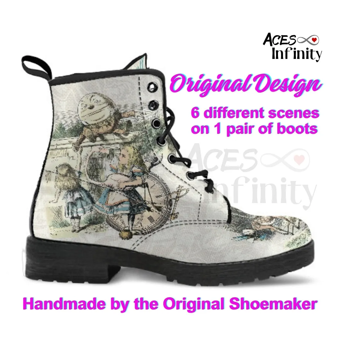 Combat Boots - Alice in Wonderland Gifts #101 Vintage Series (NEW) | Birthday Gifts, Gift Idea, Women's Boots, Handmade Lace Up Boots, Custom Boots