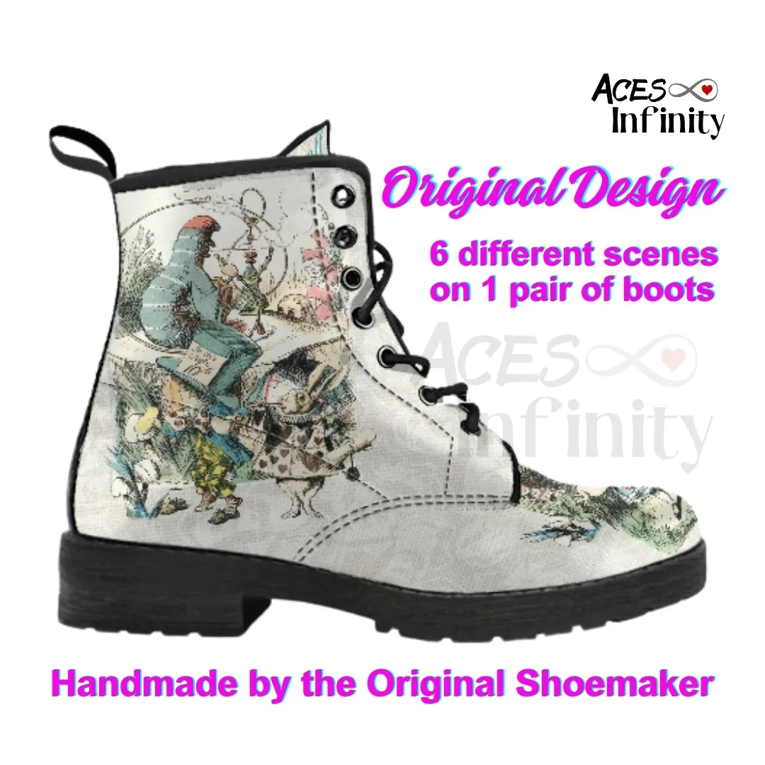 Combat Boots - Alice in Wonderland Gifts #101 Vintage Series (NEW) | Birthday Gifts, Gift Idea, Women's Boots, Handmade Lace Up Boots, Custom Boots