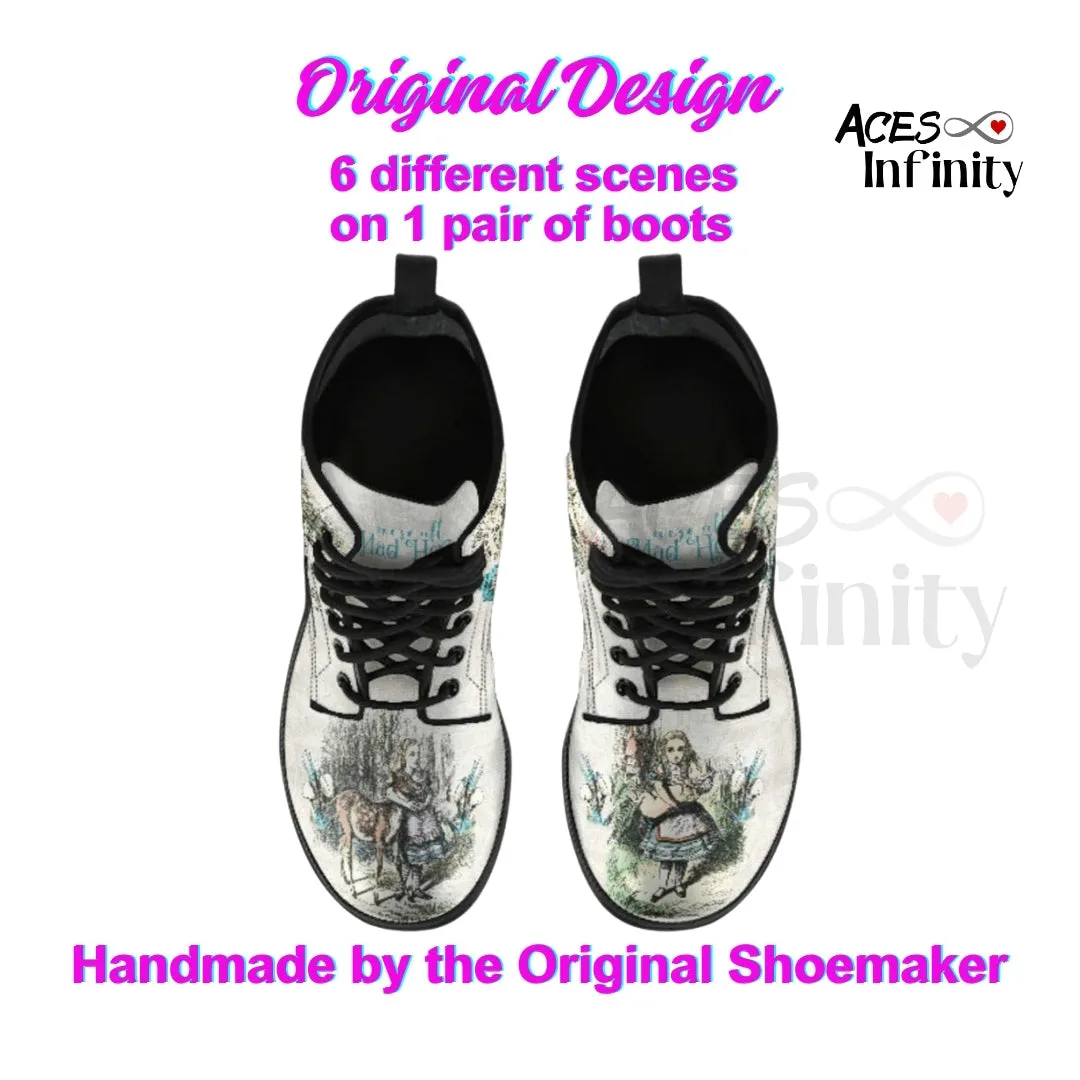 Combat Boots - Alice in Wonderland Gifts #101 Vintage Series (NEW) | Birthday Gifts, Gift Idea, Women's Boots, Handmade Lace Up Boots, Custom Boots