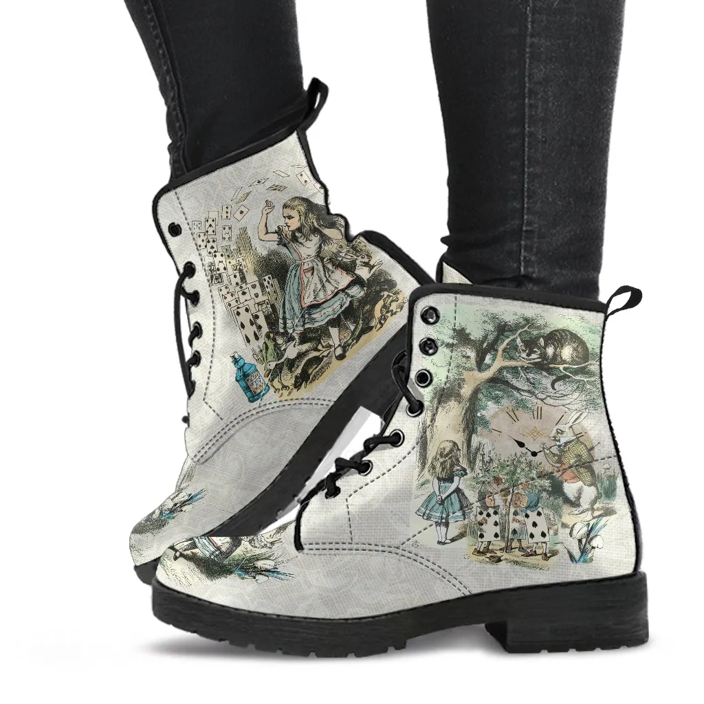 Combat Boots - Alice in Wonderland Gifts #101 Vintage Series (NEW) | Birthday Gifts, Gift Idea, Women's Boots, Handmade Lace Up Boots, Custom Boots