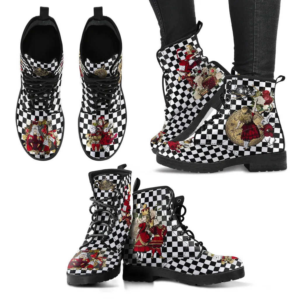 Combat Boots - Alice in Wonderland Gifts #31 Red Series, Birthday Gifts, Gift Idea, Women's Boots, Custom Shoes
