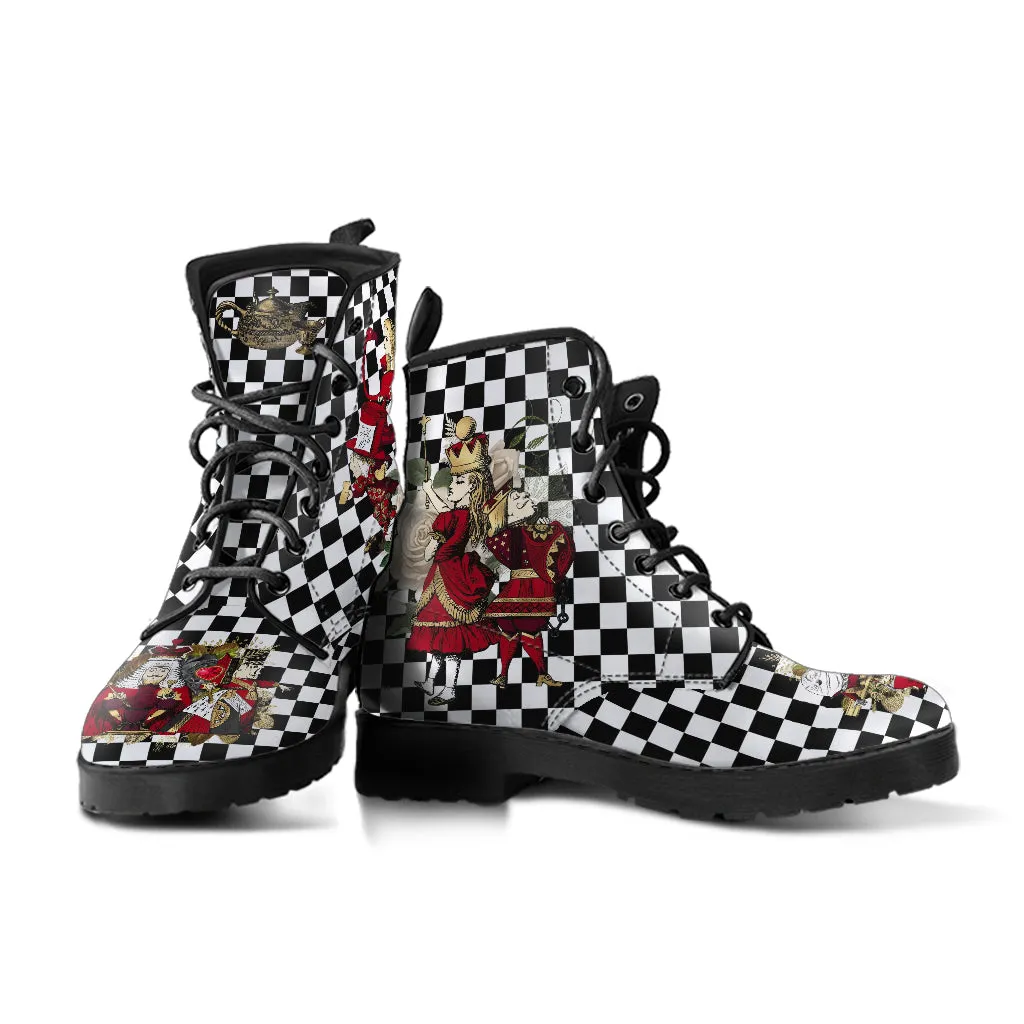 Combat Boots - Alice in Wonderland Gifts #31 Red Series, Birthday Gifts, Gift Idea, Women's Boots, Custom Shoes