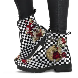 Combat Boots - Alice in Wonderland Gifts #31 Red Series, Birthday Gifts, Gift Idea, Women's Boots, Custom Shoes