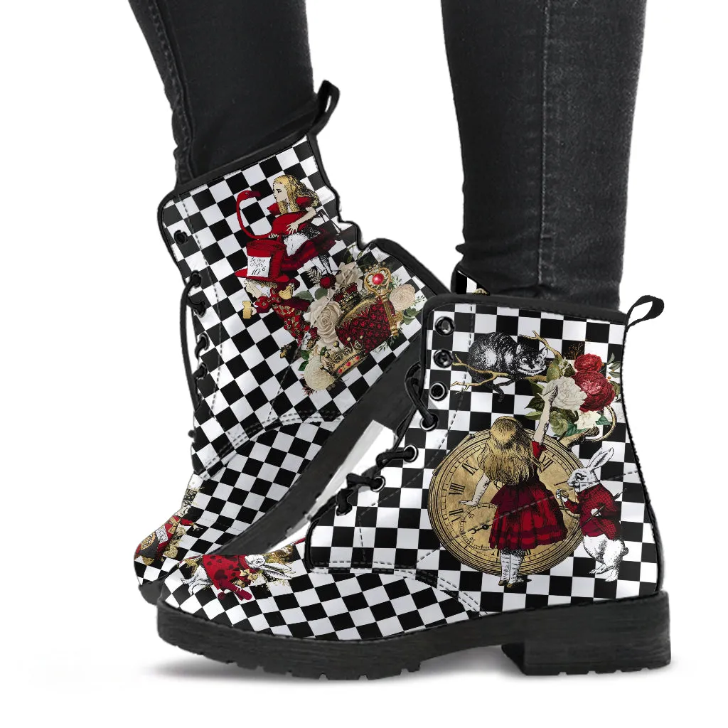 Combat Boots - Alice in Wonderland Gifts #31 Red Series, Birthday Gifts, Gift Idea, Women's Boots, Custom Shoes