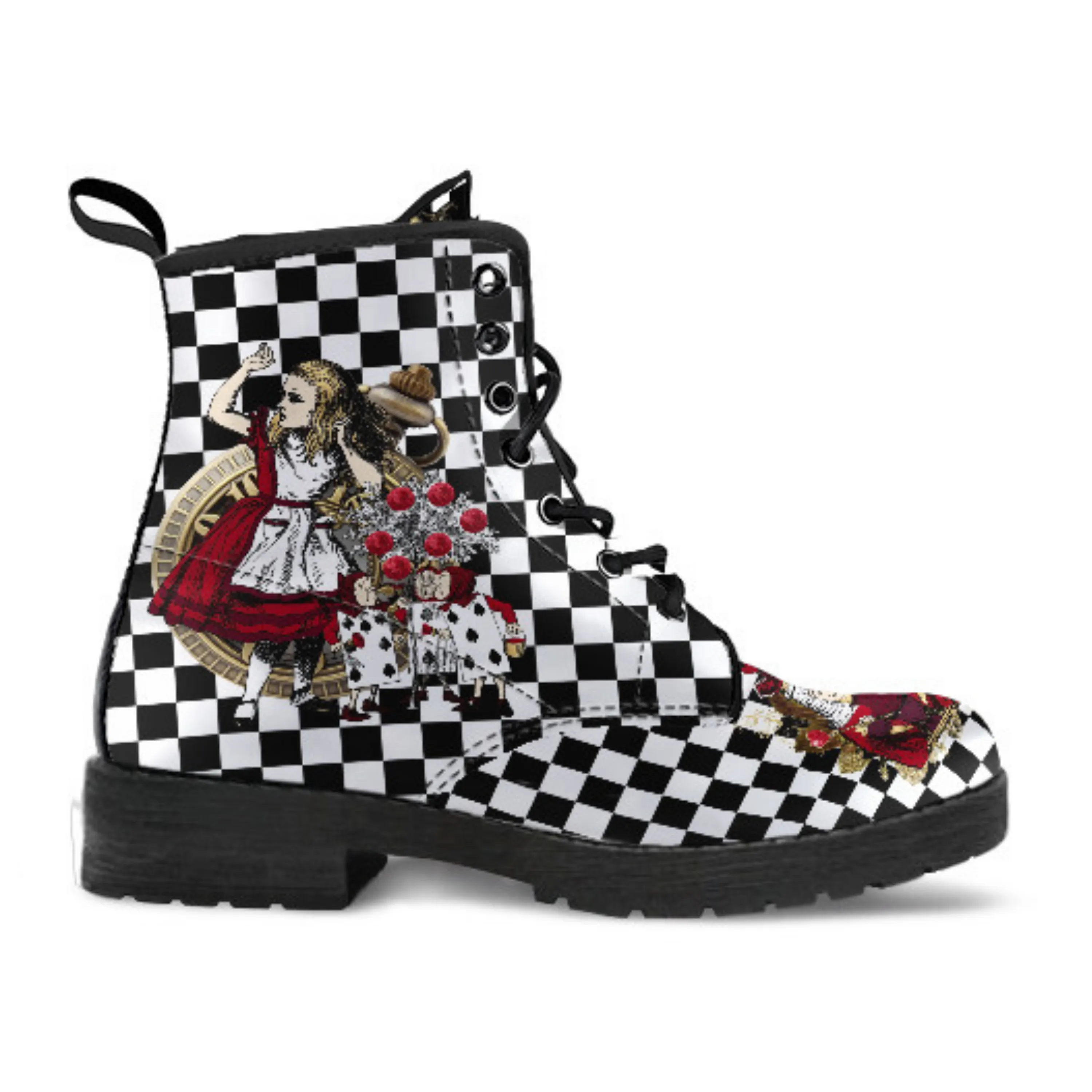 Combat Boots - Alice in Wonderland Gifts #31 Red Series, Birthday Gifts, Gift Idea, Women's Boots, Custom Shoes