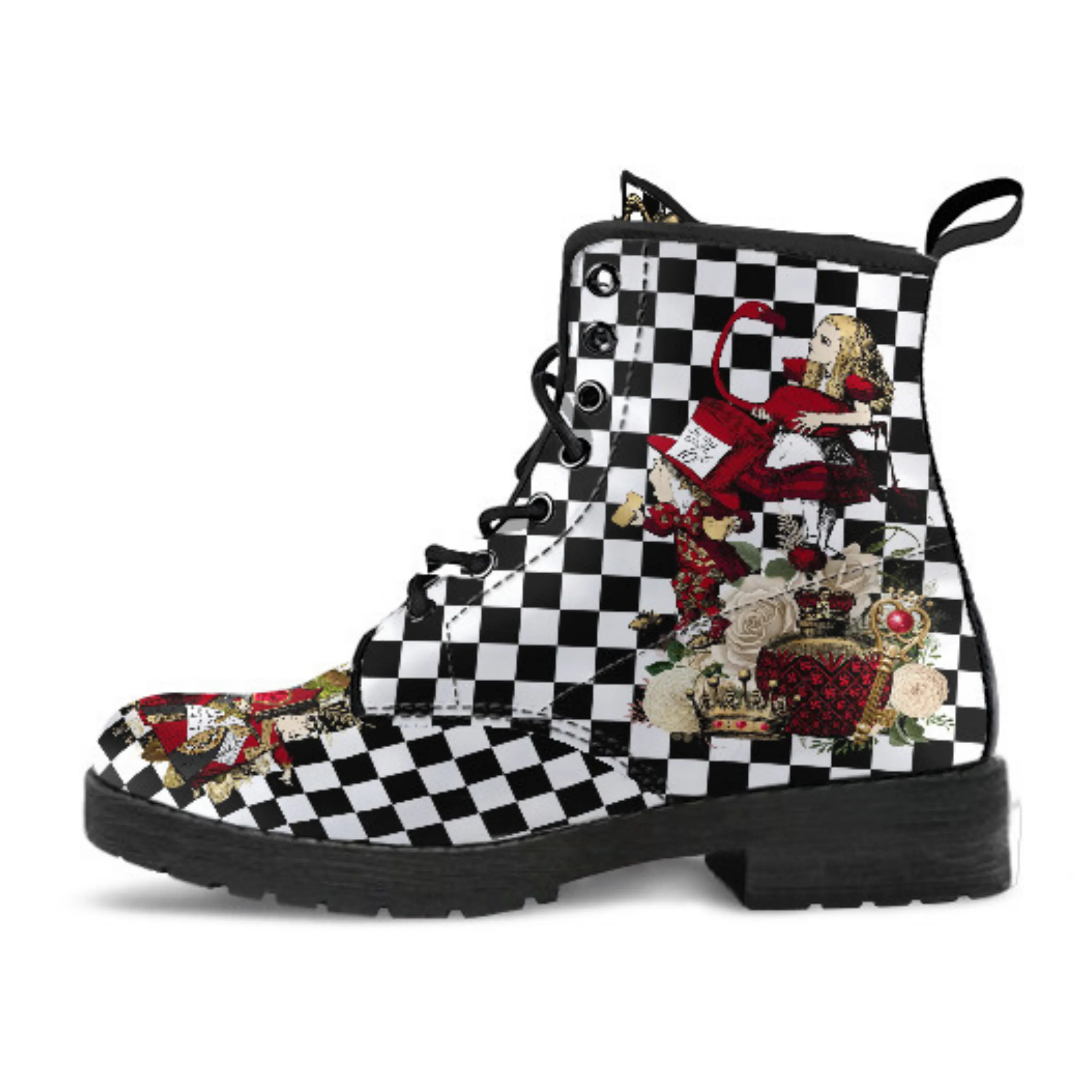 Combat Boots - Alice in Wonderland Gifts #31 Red Series, Birthday Gifts, Gift Idea, Women's Boots, Custom Shoes