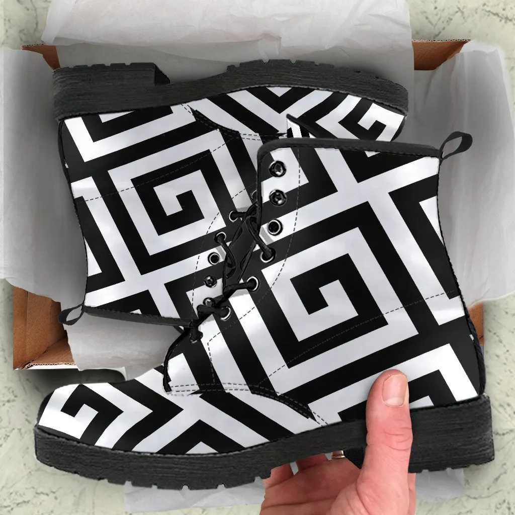 Combat Boots-Black and White Series 121, Vegan Leather