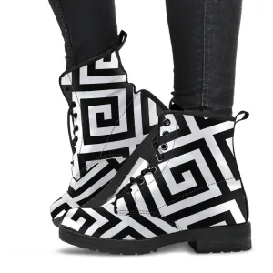 Combat Boots-Black and White Series 121, Vegan Leather