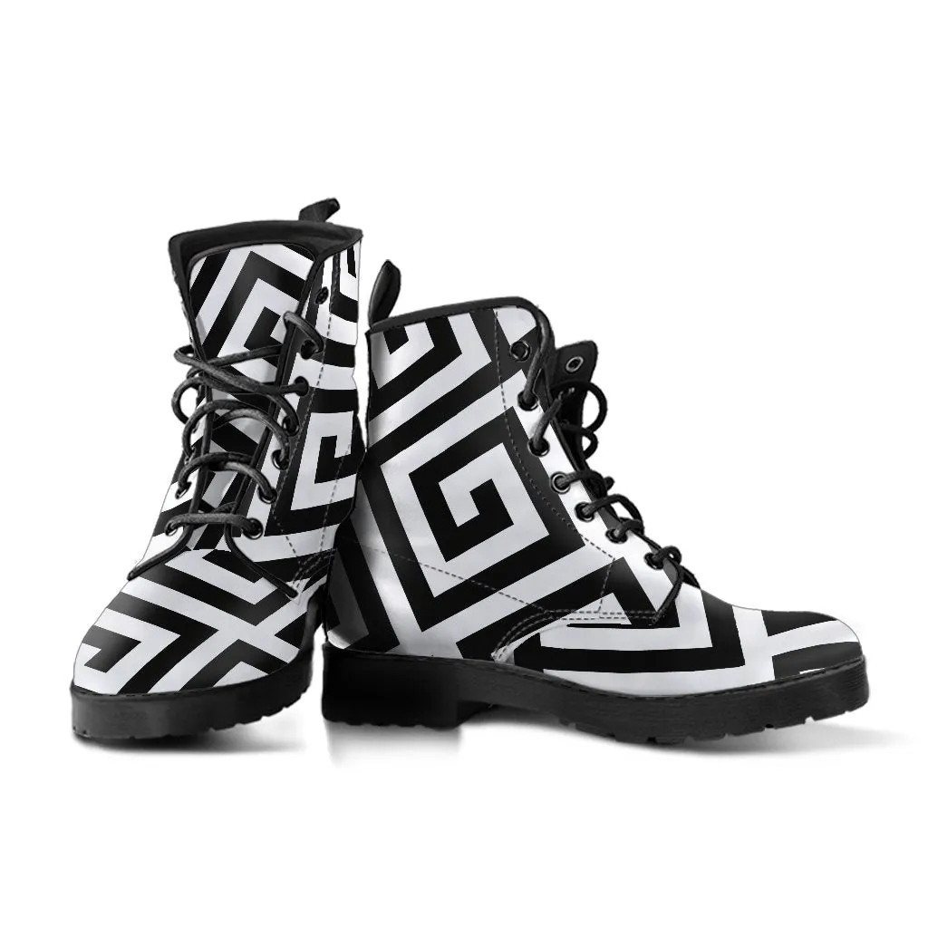 Combat Boots-Black and White Series 121, Vegan Leather