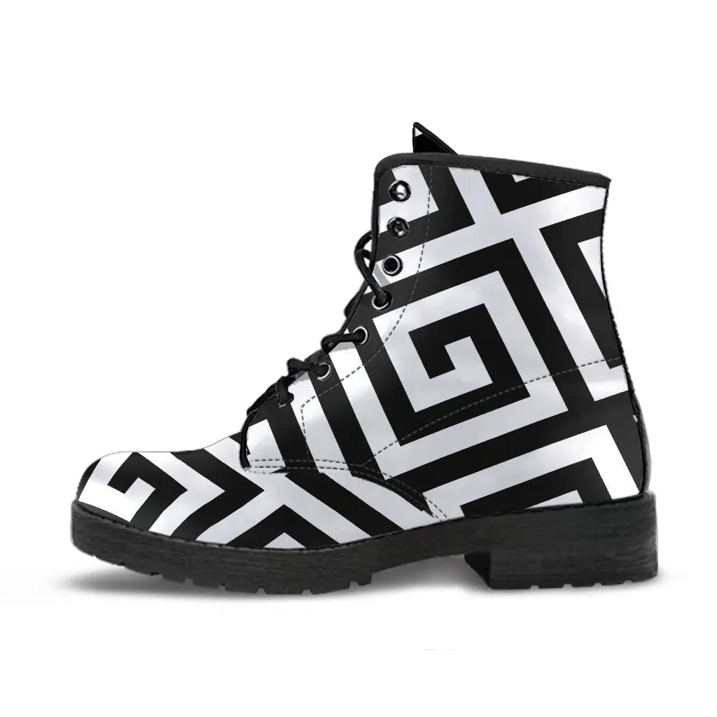 Combat Boots-Black and White Series 121, Vegan Leather