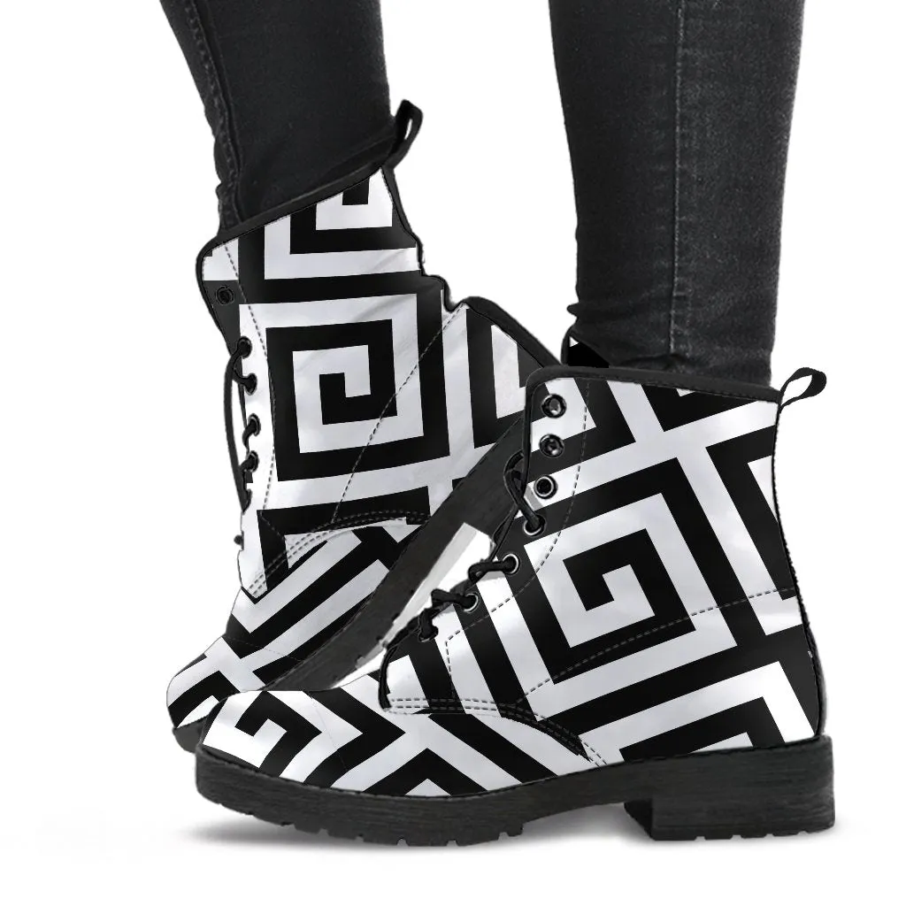 Combat Boots-Black and White Series 121, Vegan Leather