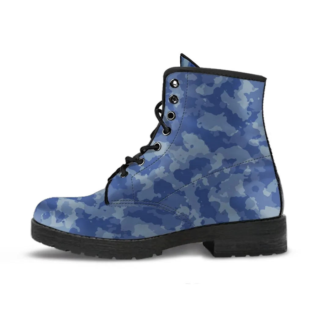 Combat Boots - Blue Camouflage | Boho Shoes, Handmade Lace Up Boots, Vegan Leather Lace Up Boots, 90s Boots, 2000s Boots, Hipster Boots