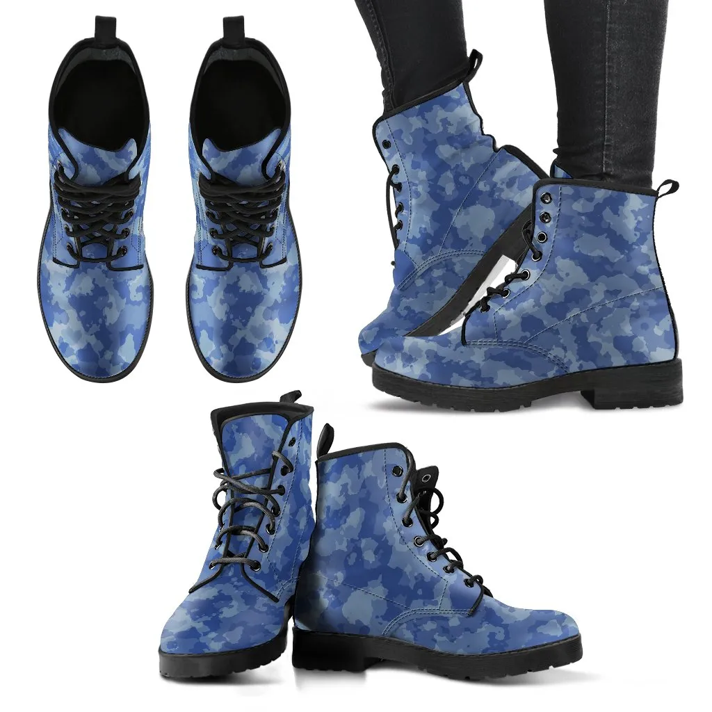Combat Boots - Blue Camouflage | Boho Shoes, Handmade Lace Up Boots, Vegan Leather Lace Up Boots, 90s Boots, 2000s Boots, Hipster Boots