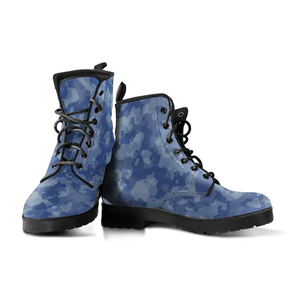 Combat Boots - Blue Camouflage | Boho Shoes, Handmade Lace Up Boots, Vegan Leather Lace Up Boots, 90s Boots, 2000s Boots, Hipster Boots