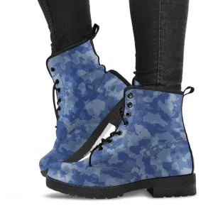Combat Boots - Blue Camouflage | Boho Shoes, Handmade Lace Up Boots, Vegan Leather Lace Up Boots, 90s Boots, 2000s Boots, Hipster Boots