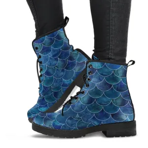 Combat Boots - Blue Mermaid | Boho Shoes, Handmade Lace Up Boots, Vegan Leather Lace Up Boots Women, 90s Boots, 2000s Boots