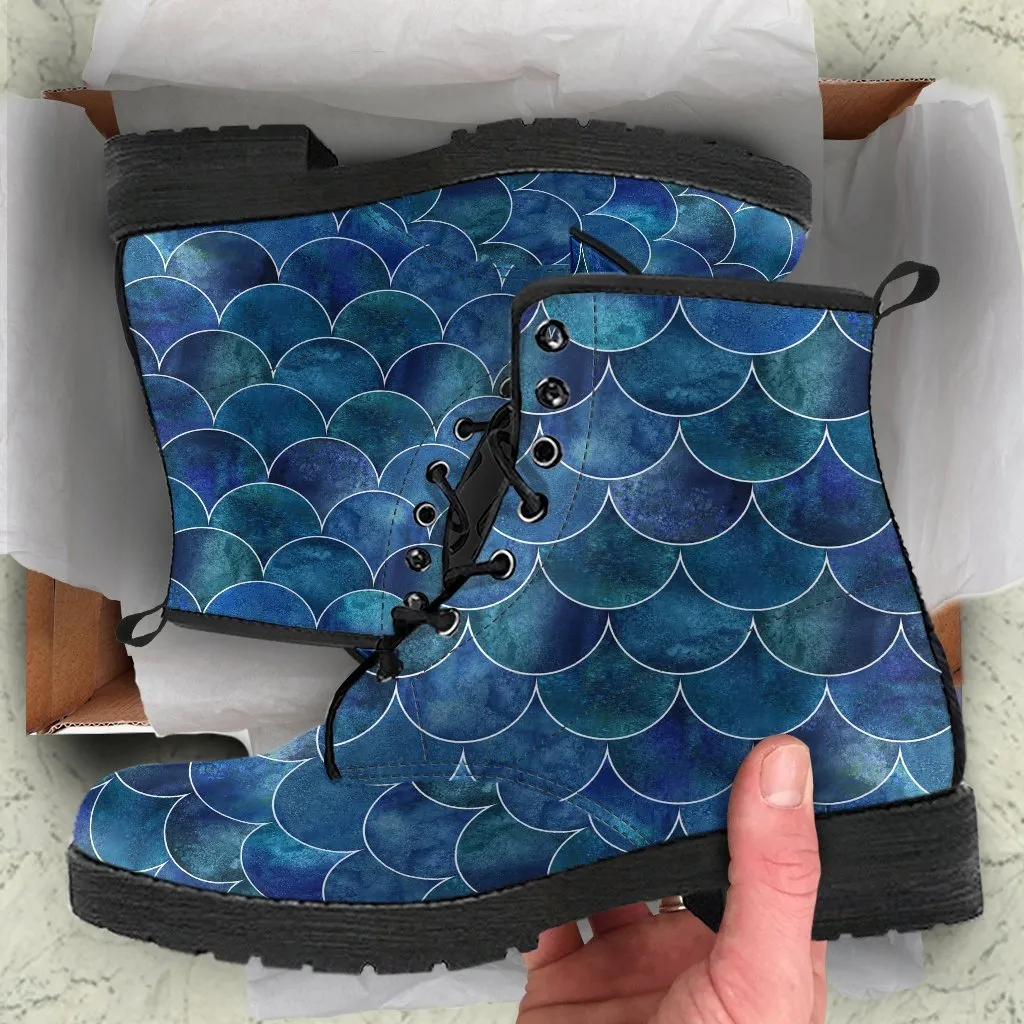 Combat Boots - Blue Mermaid | Boho Shoes, Handmade Lace Up Boots, Vegan Leather Lace Up Boots Women, 90s Boots, 2000s Boots