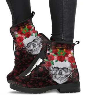 Combat Boots for Women - Skulls with Roses