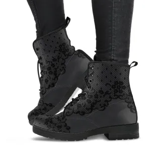 Combat Boots-Gothic Lace Print 102 Gray