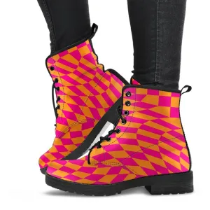 Combat Boots - Special Checkers | Handmade Lace Up Boots, Vegan Leather Lace Up Boots Women, Vegan Leather, Aesthetic Shoes, Sorority Shoes