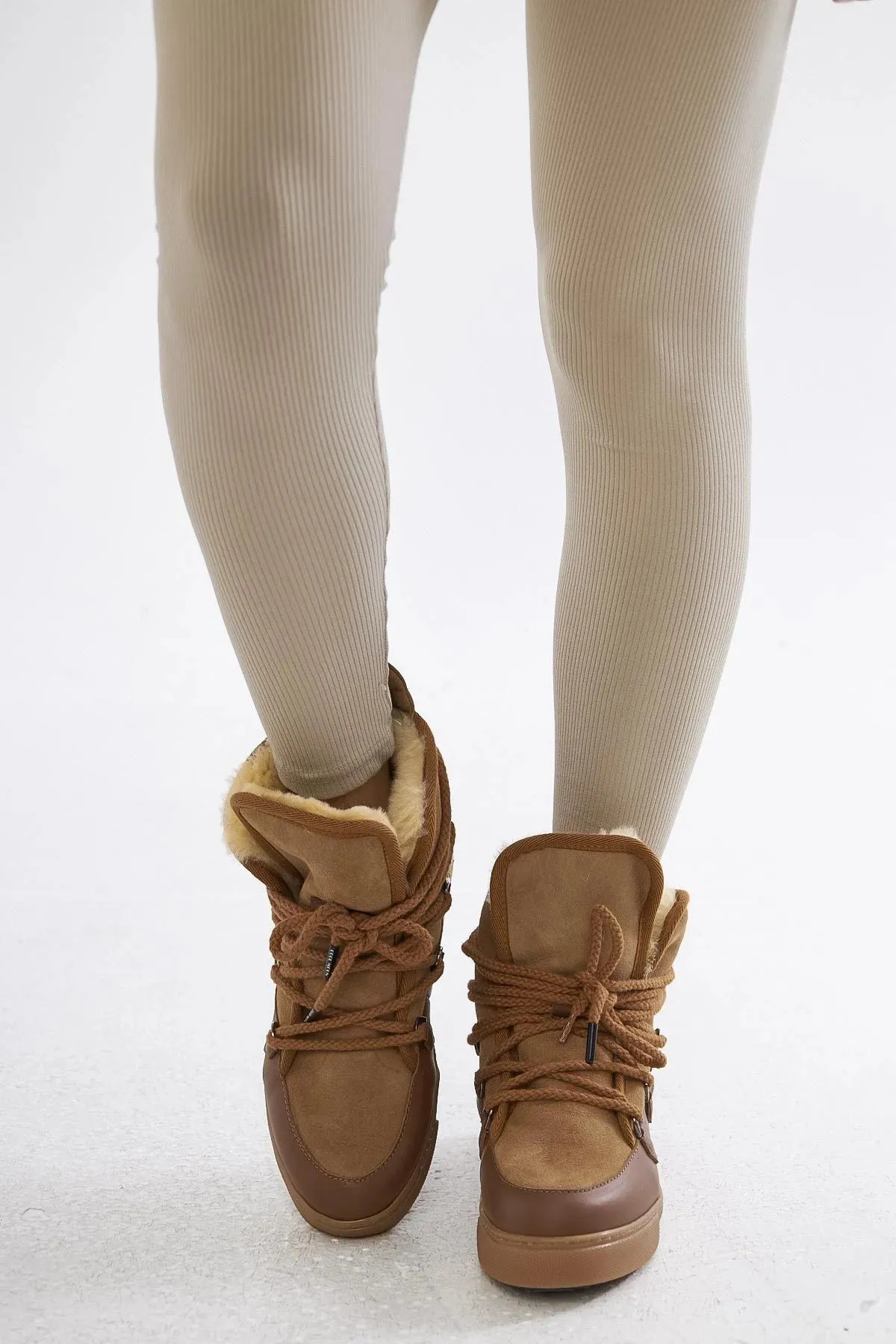 Cool Moon Fur Suede Lace-Up Women's Boot - SCB-365060 Tan
