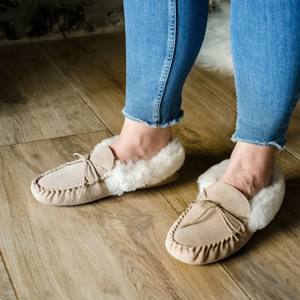 Ladies 'Lucy' Lambswool Moccasin with Soft Sole - Camel