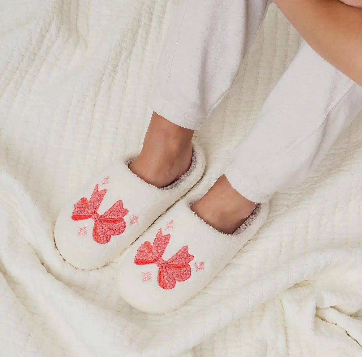 Pink Bow Fuzzy Slippers