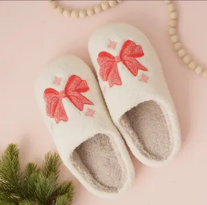 Pink Bow Fuzzy Slippers
