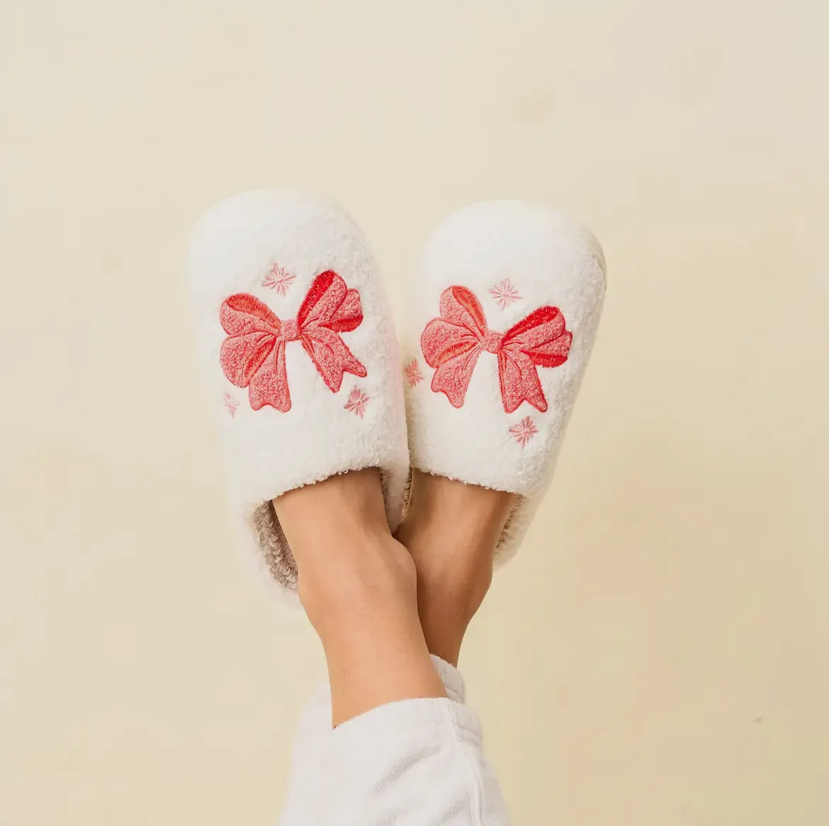 Pink Bow Fuzzy Slippers