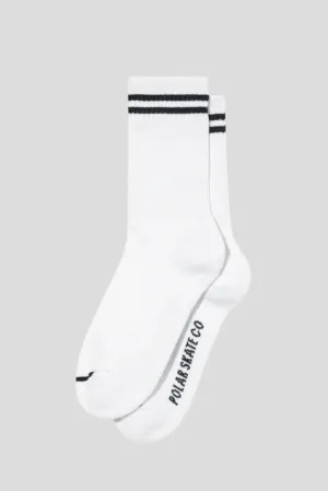 POLAR SKATE CO RIB SOCKS 2 STRIPE - WHITE/BLACK