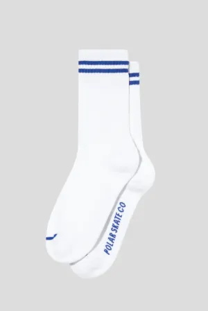 POLAR SKATE CO RIB SOCKS 2 STRIPE - WHITE/BLUE