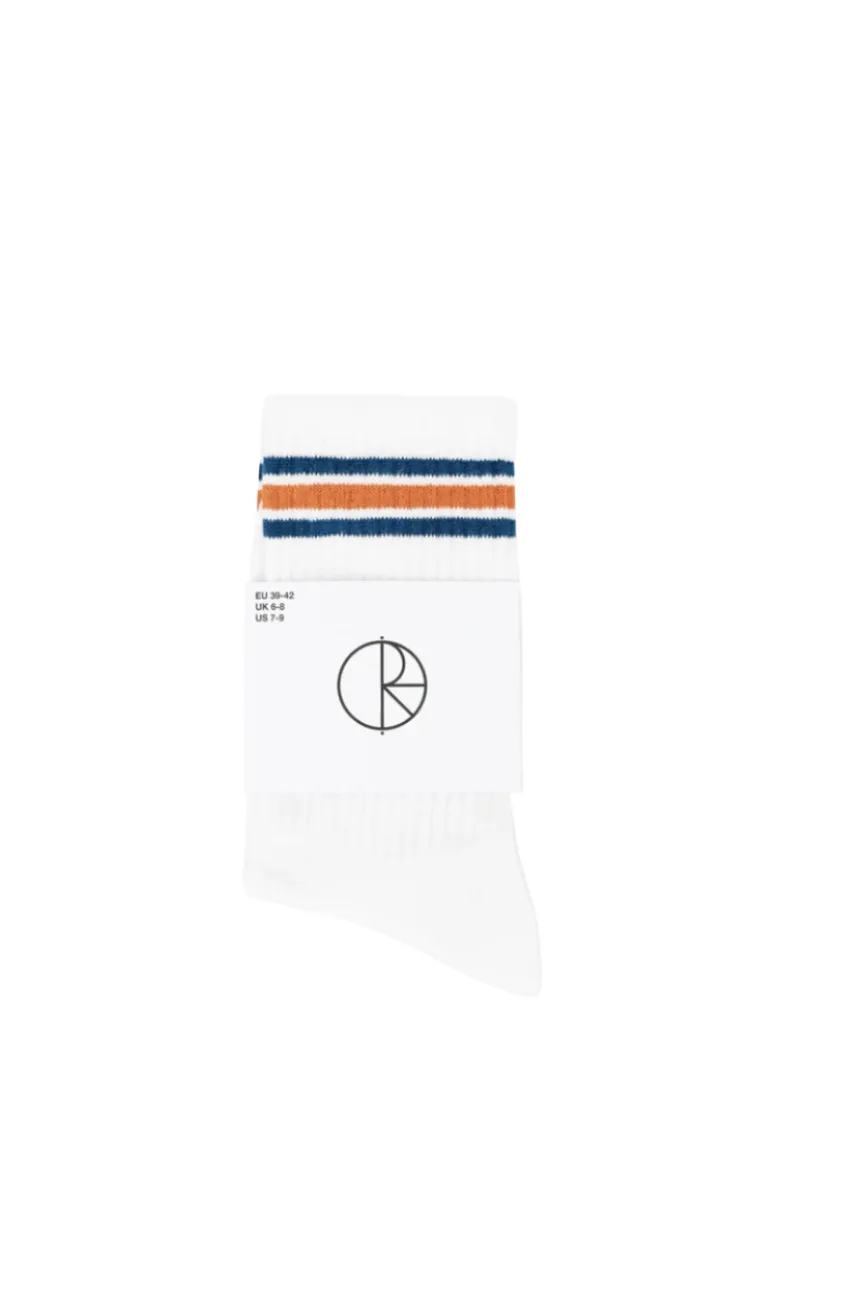 POLAR SKATE CO RIB SOCKS STRIPE - WHITE/BLUE/ORANGE