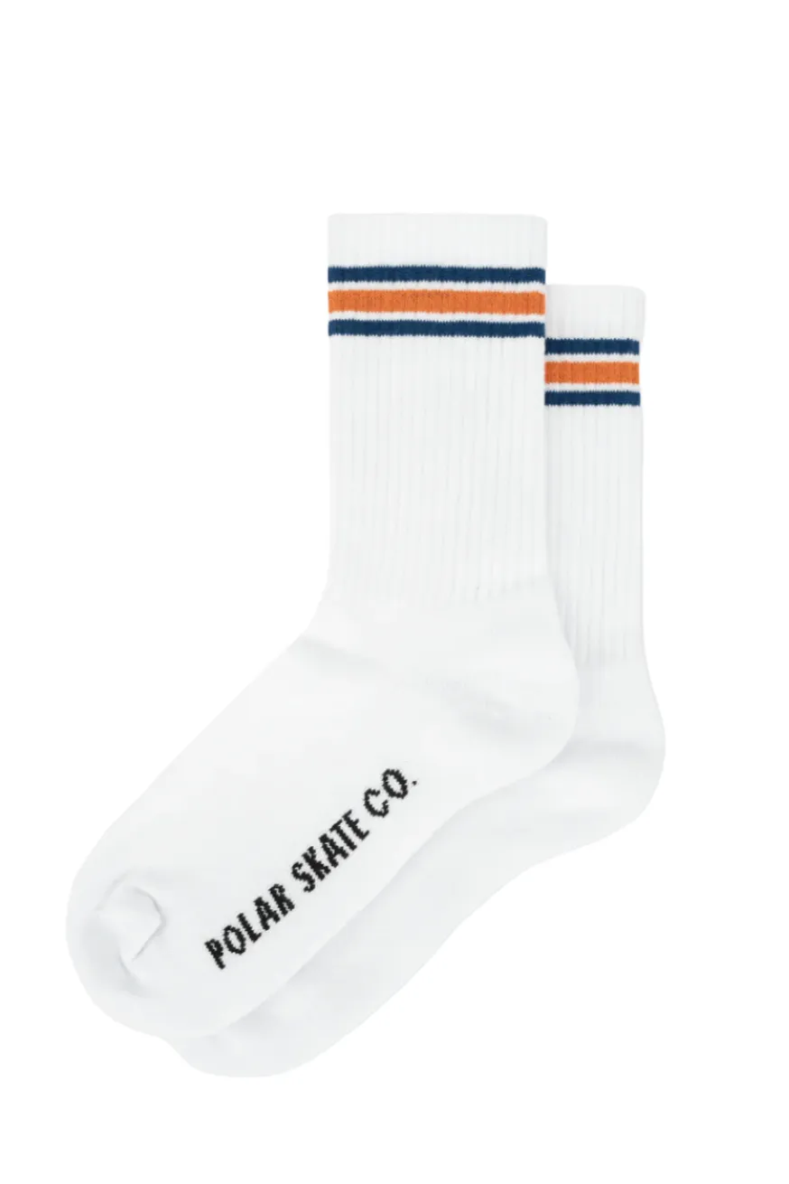 POLAR SKATE CO RIB SOCKS STRIPE - WHITE/BLUE/ORANGE