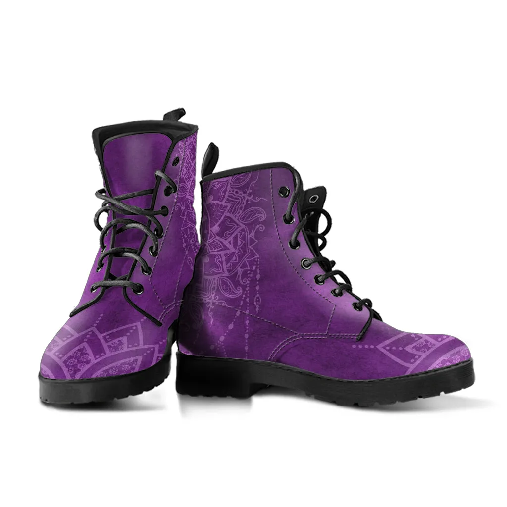 Purple Boots for Women- Purple Mandala | Combat Boots, Vegan Leather Lace Up Boots, Handmade Lace Up Boots, Women's Boots, Custom Shoes