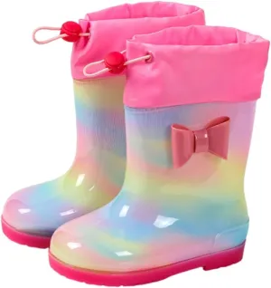 Rain Boots Kids for Toddlers, Boys and Girls Cartoon Children Tall Boots, Waterproof Rainboots with Handles
