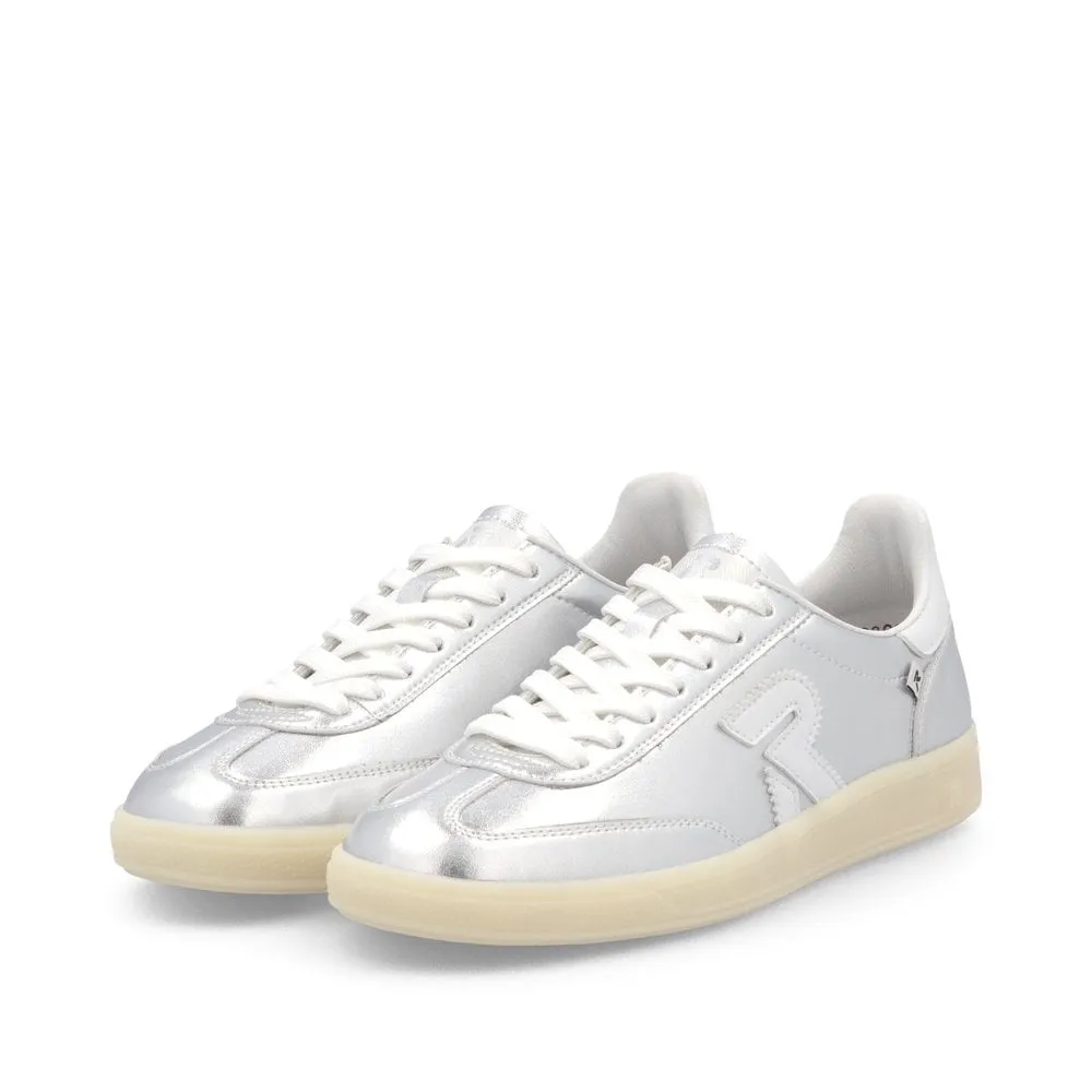 Rieker Womens Fashion Leather Trainers - Silver