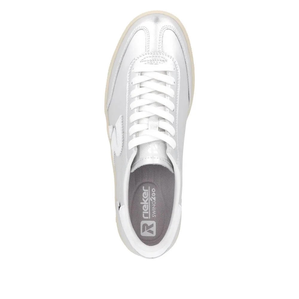 Rieker Womens Fashion Leather Trainers - Silver