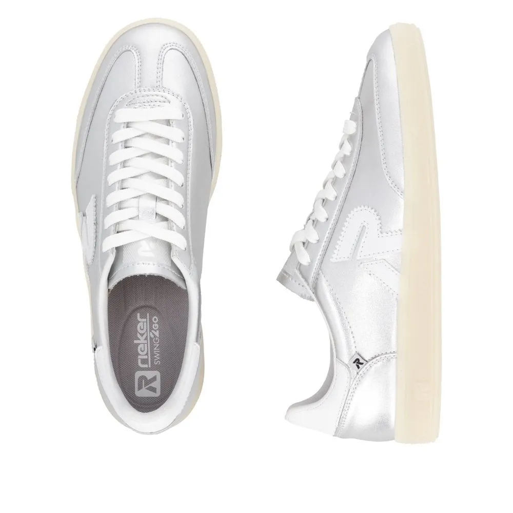 Rieker Womens Fashion Leather Trainers - Silver