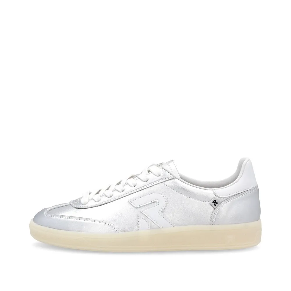 Rieker Womens Fashion Leather Trainers - Silver