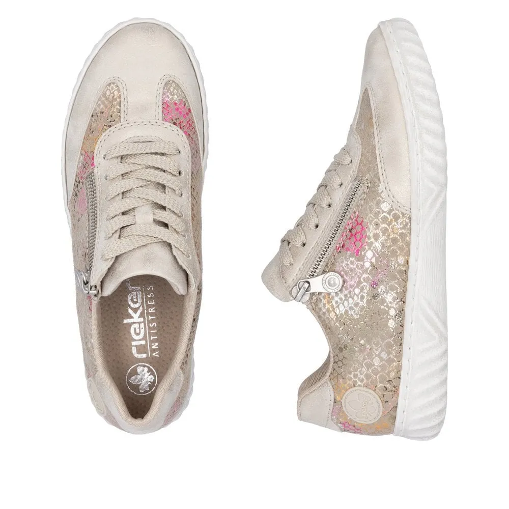 Rieker Womens Metallic Print Trainers - Beige