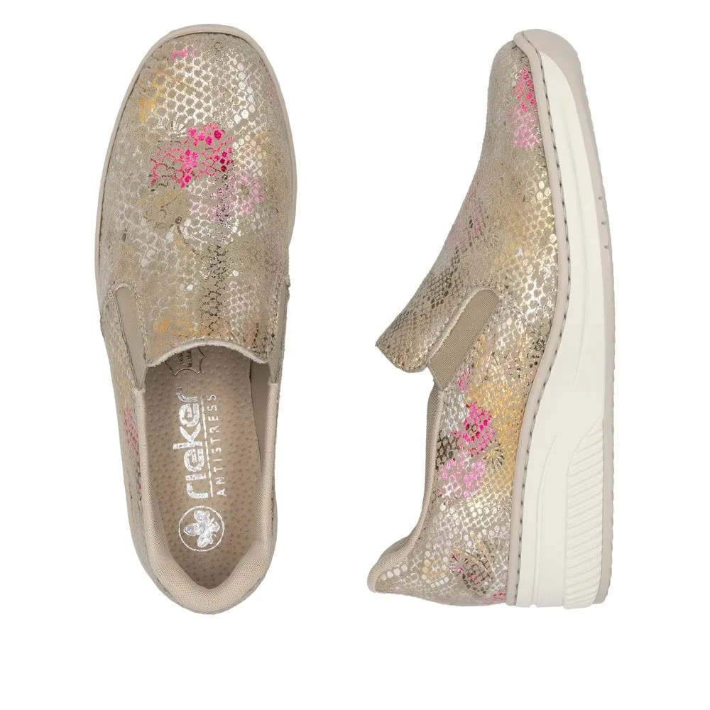 Rieker Womens Slip On Wedge Trainers - Metallic
