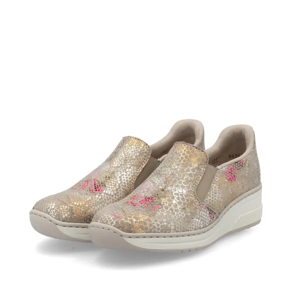 Rieker Womens Slip On Wedge Trainers - Metallic