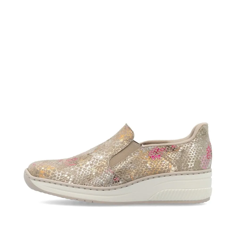 Rieker Womens Slip On Wedge Trainers - Metallic